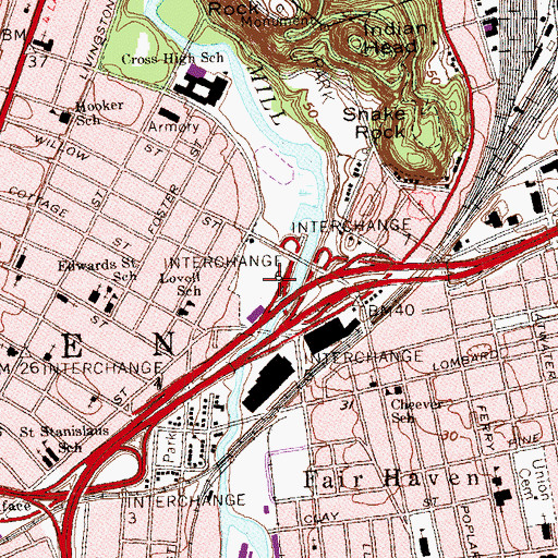 Topographic Map of East Rock Community School, CT