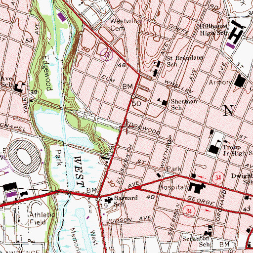 Topographic Map of Edgewood Mall, CT