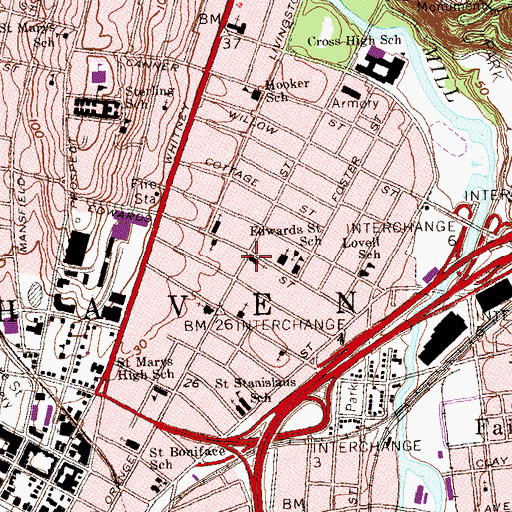 Topographic Map of Edwards Abbey, CT