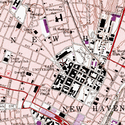 Topographic Map of Ezra Stiles College, CT