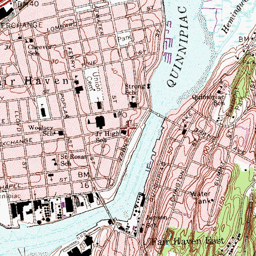 Topographic Map of Fair Haven Middle School, CT