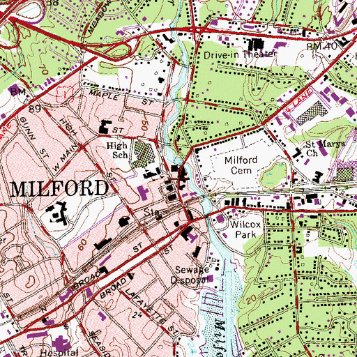 Topographic Map of First Baptist Church, CT