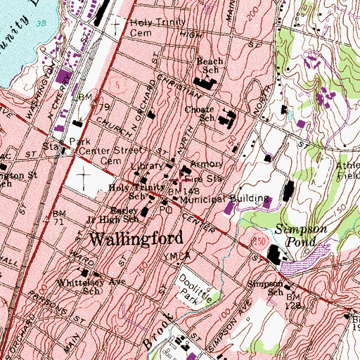 Topographic Map of First Baptist Church, CT