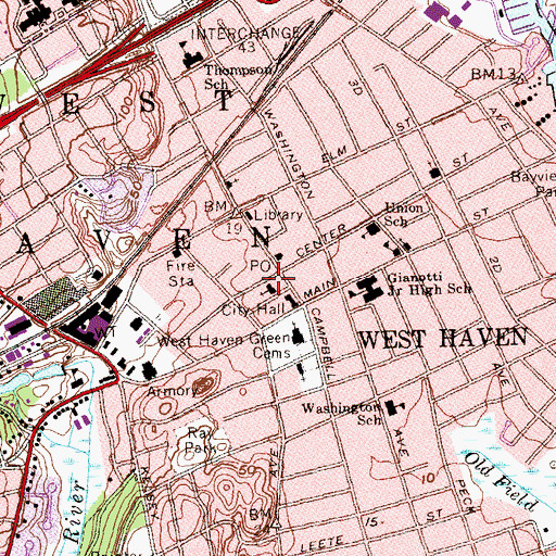 Topographic Map of First Baptist Church, CT