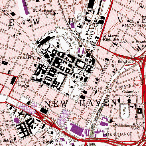 Topographic Map of First Methodist Church, CT