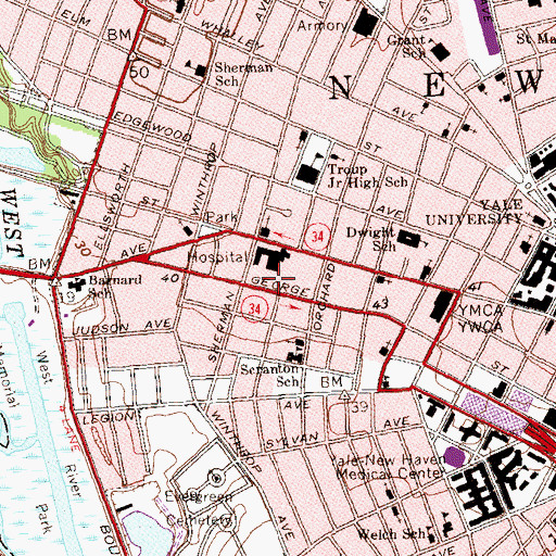 Topographic Map of George Street Garage, CT