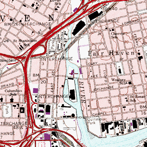 Topographic Map of Grand Avenue Bridge, CT