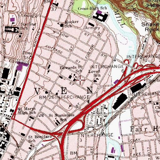 Topographic Map of Granite Square Shopping Center, CT