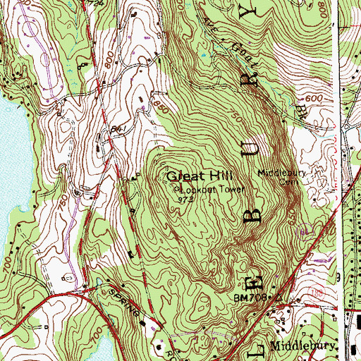 Topographic Map of Great Hill Lookout Tower, CT