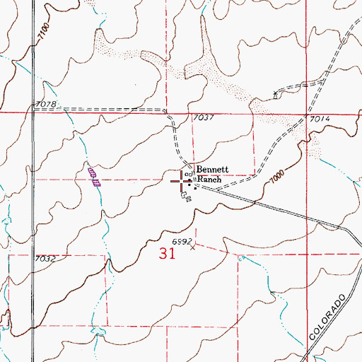 Topographic Map of Bennett Ranch, CO