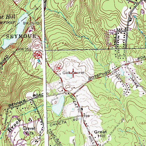 Topographic Map of Great Hills Country Club, CT