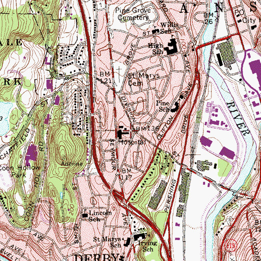 Topographic Map of Griffin Hospital, CT