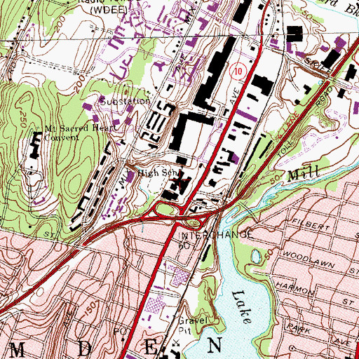 Topographic Map of Hamden High School, CT