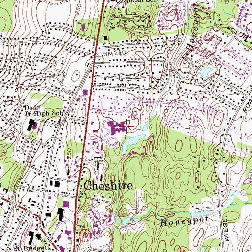 Topographic Map of Highland School, CT