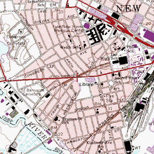 Topographic Map of Hill Health Center, CT