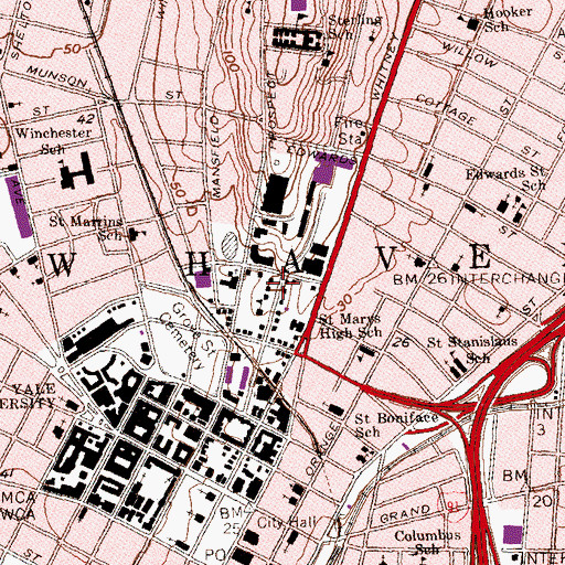 Topographic Map of Hillhouse Avenue Historic District, CT