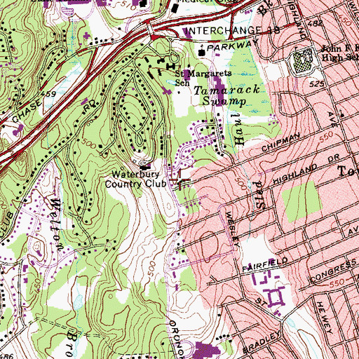 Topographic Map of Holy Cross High School, CT