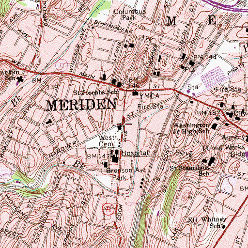 Topographic Map of Immanuel Lutheran Church, CT