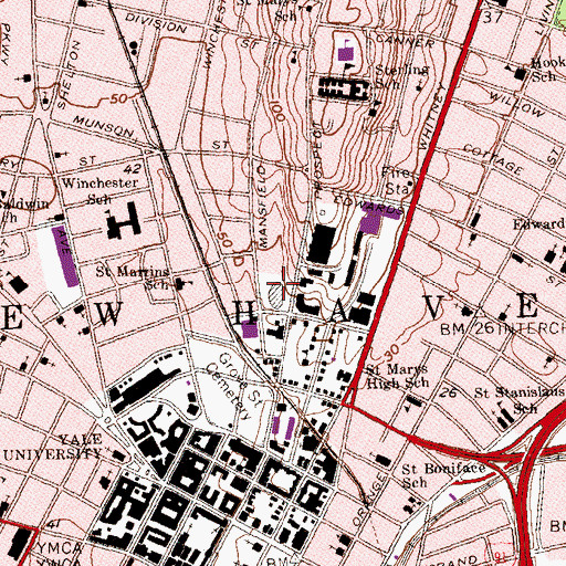 Topographic Map of Ingalls Hockey Rink, CT