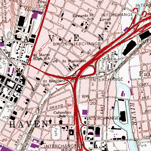 Topographic Map of Interchange 3, CT