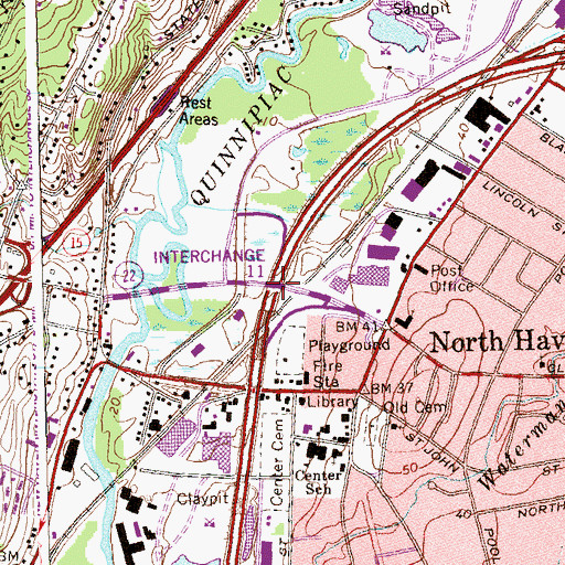 Topographic Map of Interchange 11, CT