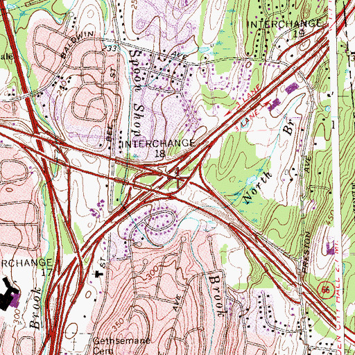 Topographic Map of Interchange 18, CT