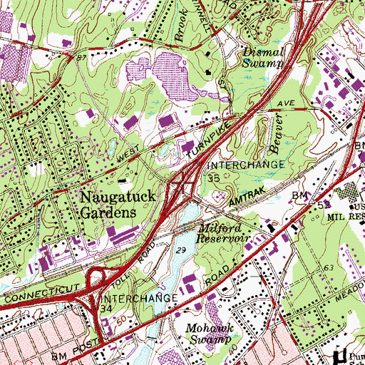 Topographic Map of Interchange 35, CT