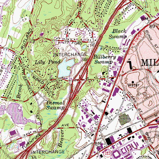 Topographic Map of Interchange 36, CT