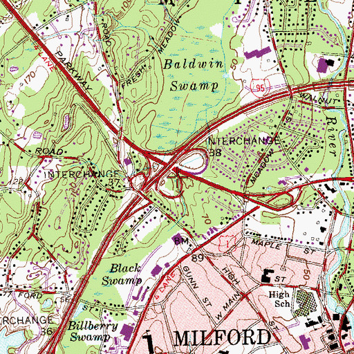 Topographic Map of Interchange 37, CT