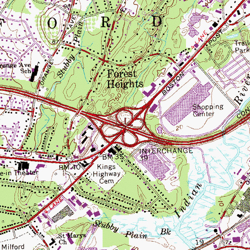 Topographic Map of Interchange 39, CT