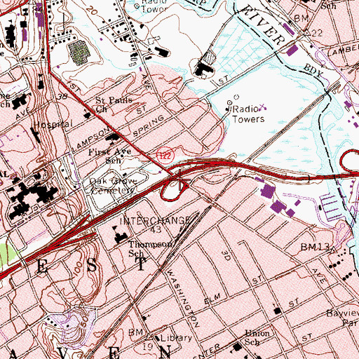 Topographic Map of Interchange 43, CT