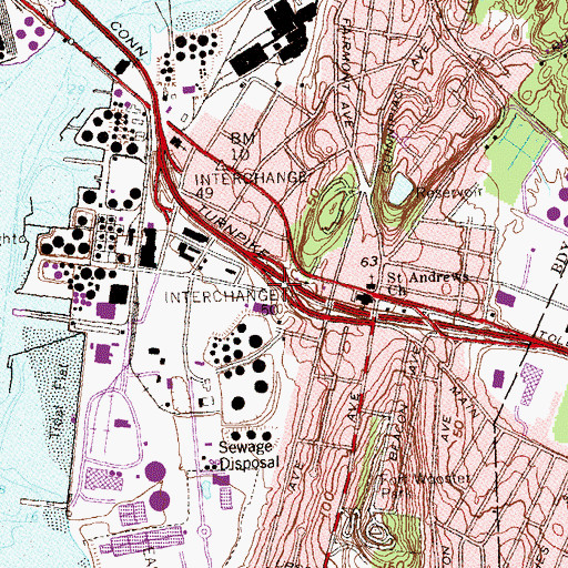 Topographic Map of Interchange 50, CT