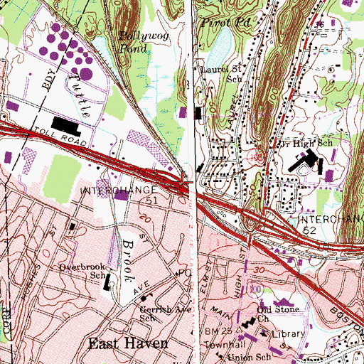 Topographic Map of Interchange 51, CT