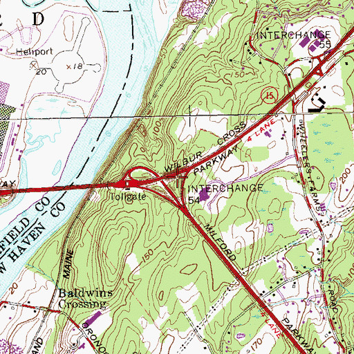 Topographic Map of Interchange 54, CT