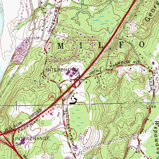 Topographic Map of Interchange 55, CT