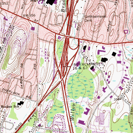 Topographic Map of Interchange 67, CT
