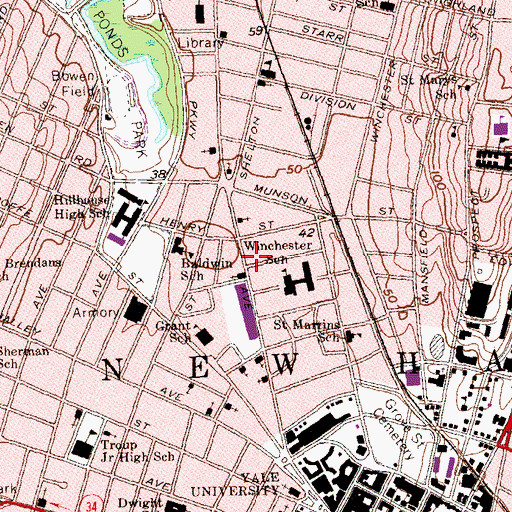 Topographic Map of Isadore Wexler School, CT