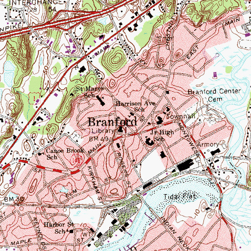 Topographic Map of James Blackstone Memorial Library, CT