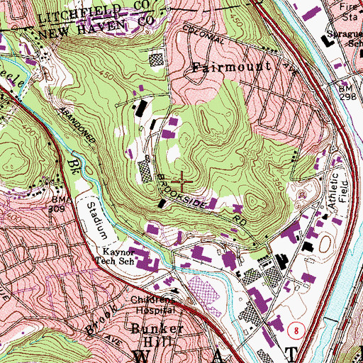 Topographic Map of John A Coe Park, CT