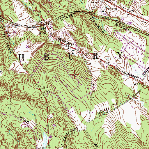 Topographic Map of Kettletown, CT