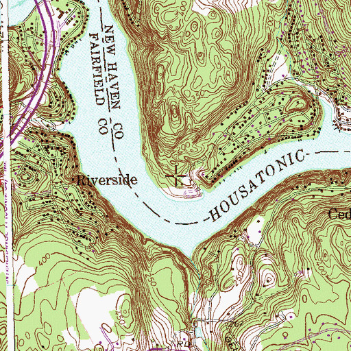 Topographic Map of Lake Zoar Wildlife Area, CT
