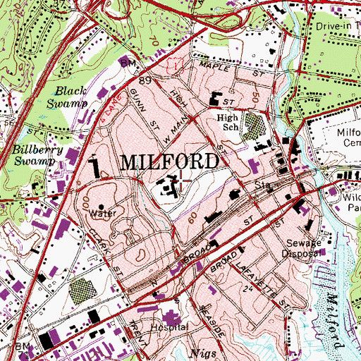Topographic Map of Laurelton Hall, CT