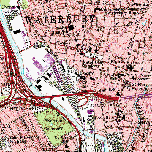 Topographic Map of Library Park, CT