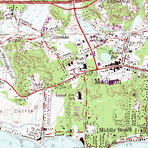 Topographic Map of Madison Green Historic District, CT