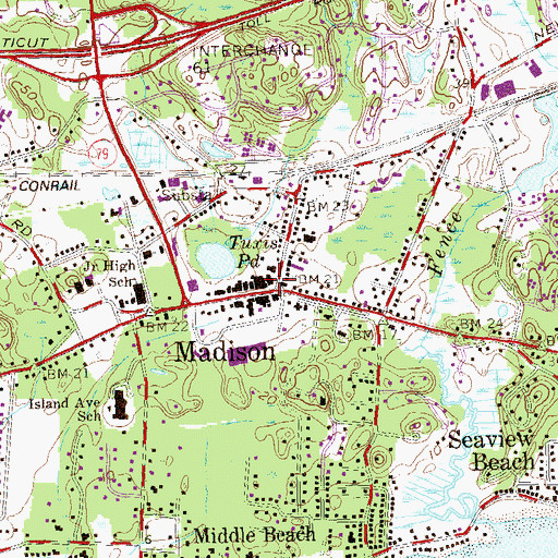Topographic Map of Madison Post Office, CT
