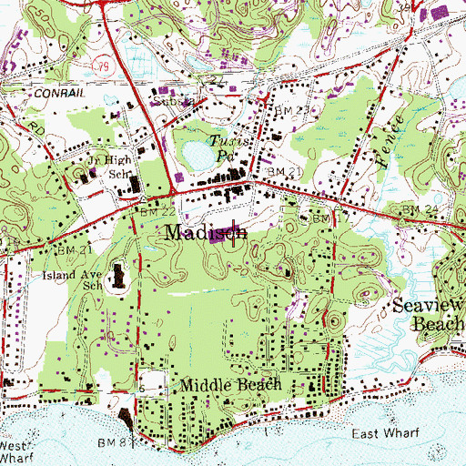 Topographic Map of Madison Shopping Plaza Shopping Center, CT