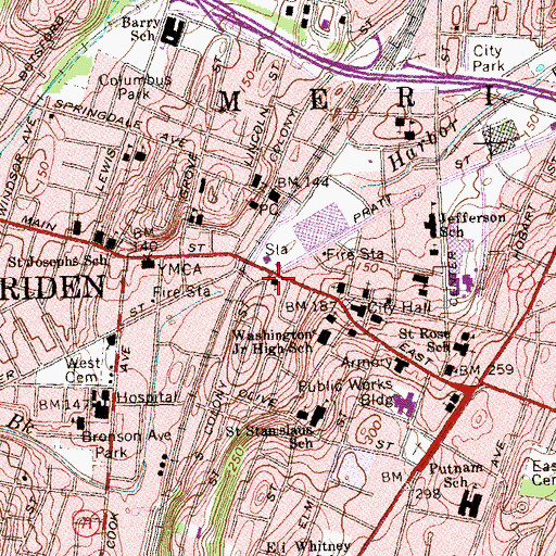 Topographic Map of Main Street Baptist Church, CT