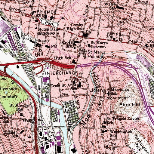 Topographic Map of Maloney Interdistrict Magnet School, CT