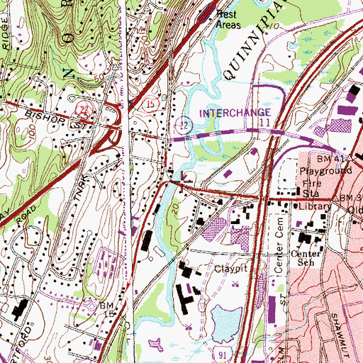 Topographic Map of Mansfield Bridge, CT