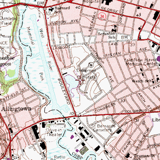 Topographic Map of Mapledale Cemetery (historical), CT